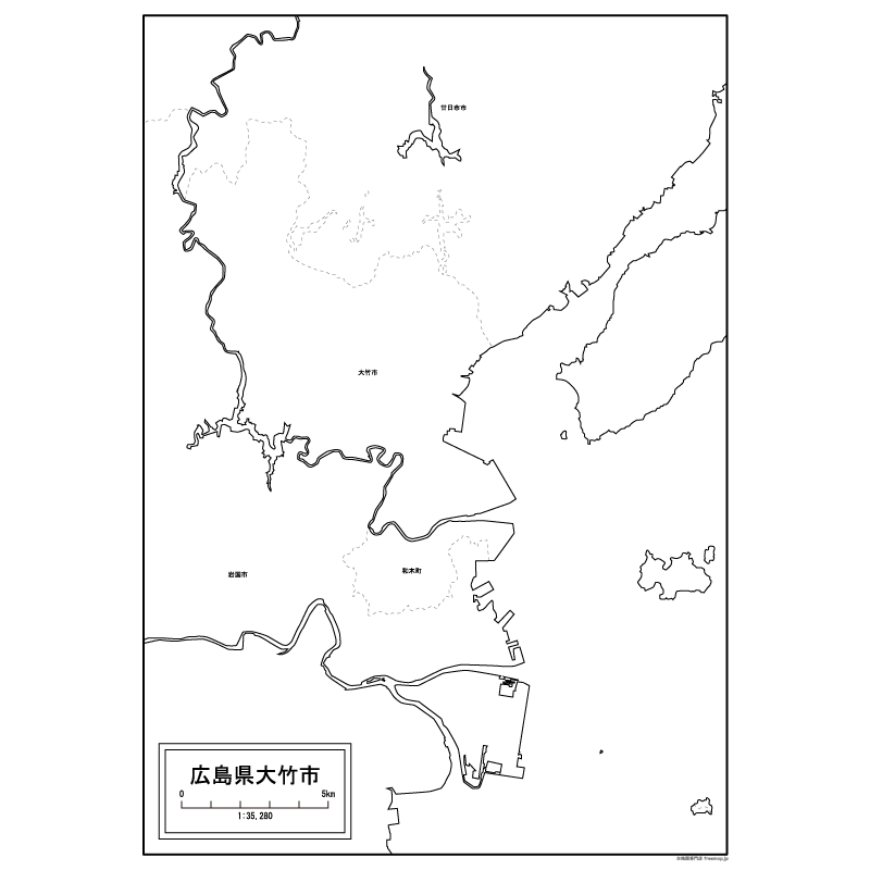 大竹市の白地図のサムネイル