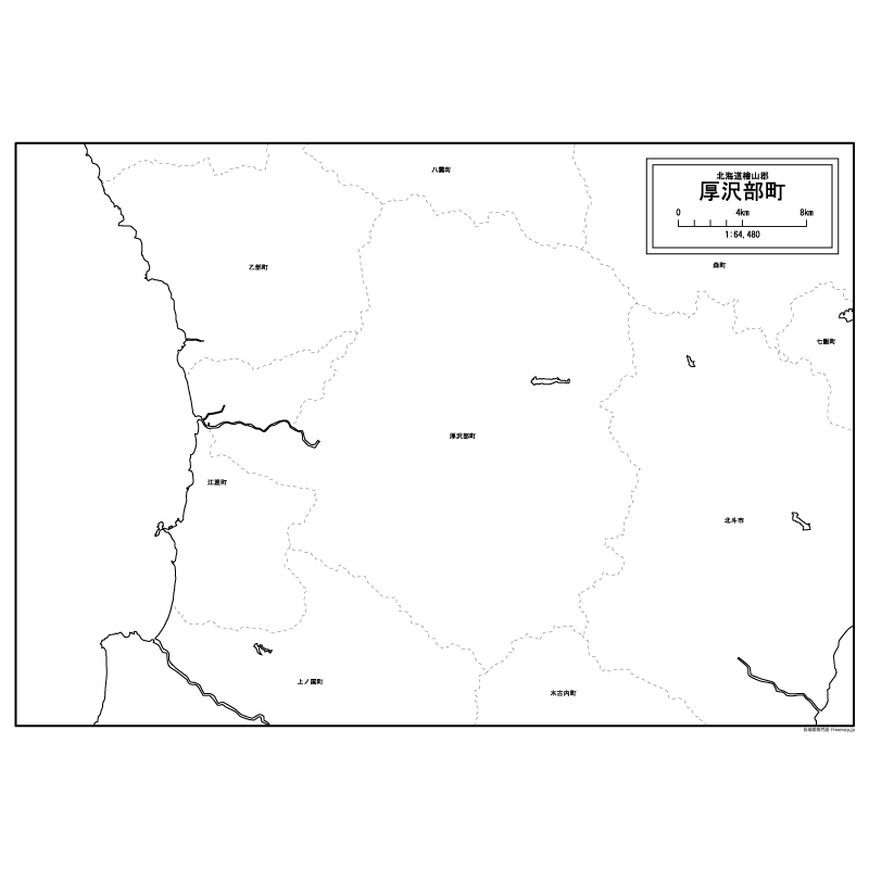 厚沢部町の白地図のサムネイル