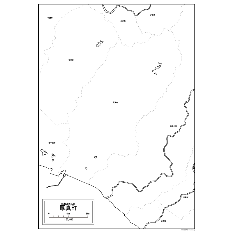 厚真町の白地図のサムネイル