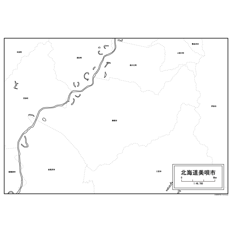 美唄市の白地図のサムネイル