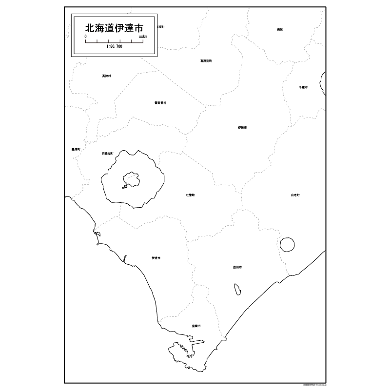 伊達市の白地図のサムネイル