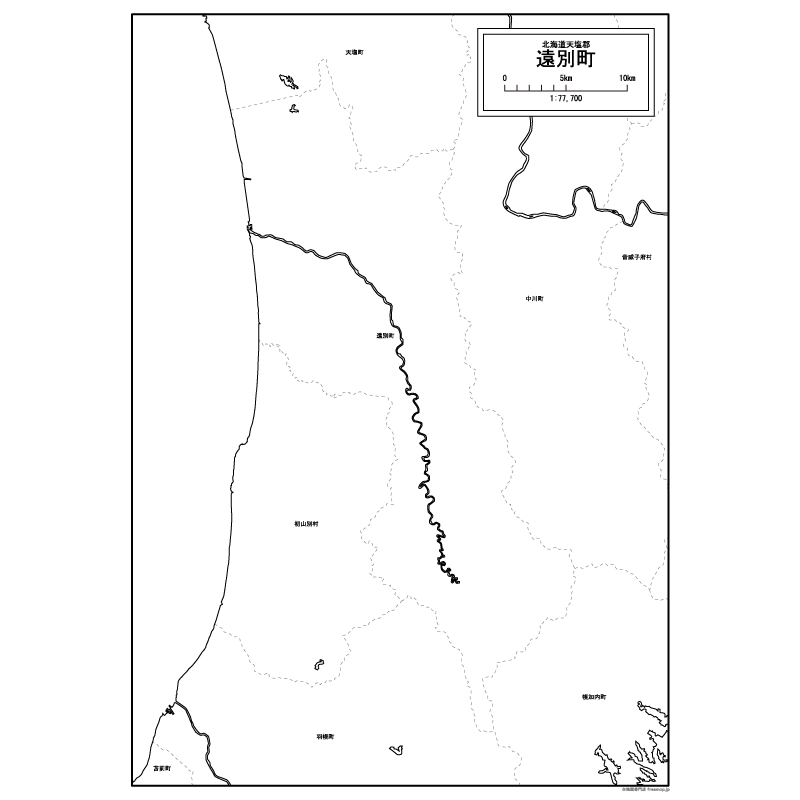 遠別町の白地図のサムネイル