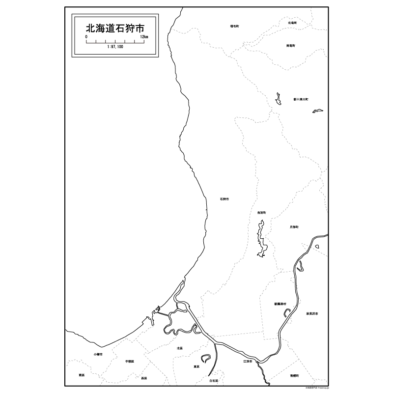 石狩市の白地図のサムネイル