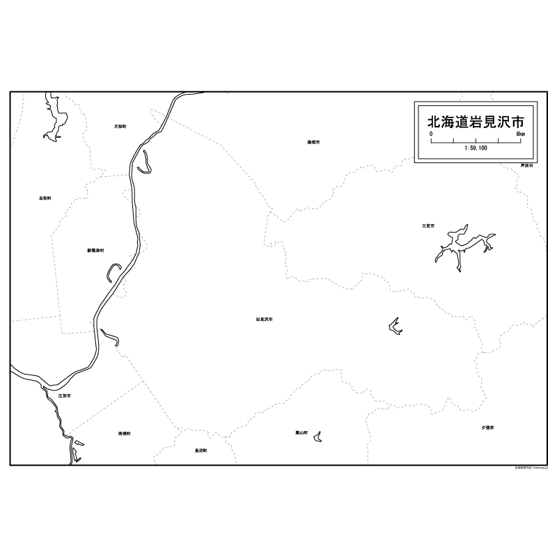 岩見沢市の白地図のサムネイル