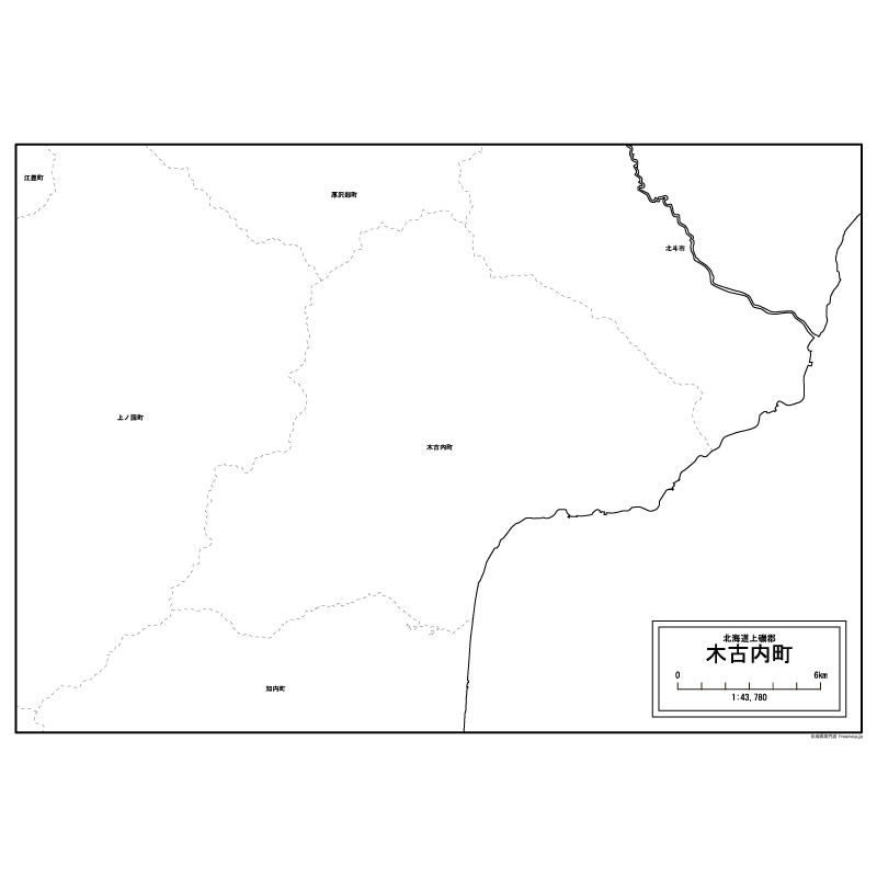木古内町の白地図のサムネイル