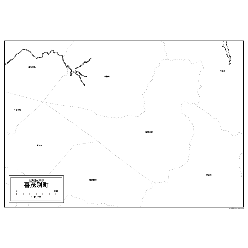 喜茂別町の白地図のサムネイル