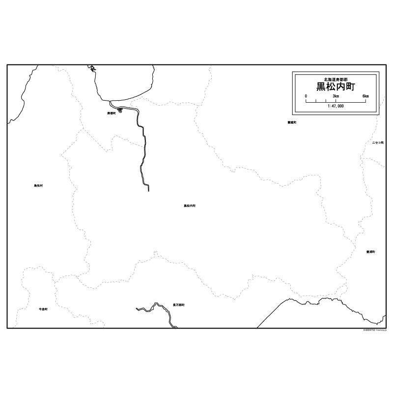 黒松内町の白地図のサムネイル