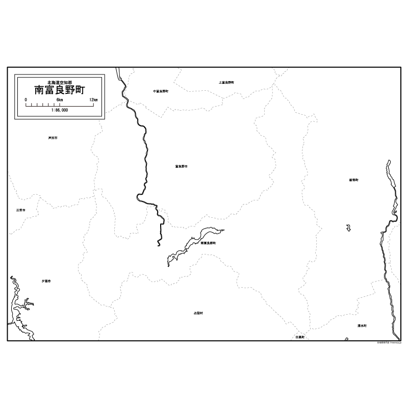 南富良野町の白地図のサムネイル