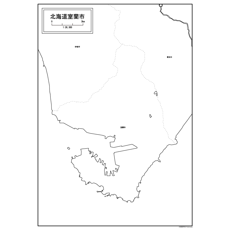 室蘭市の白地図のサムネイル