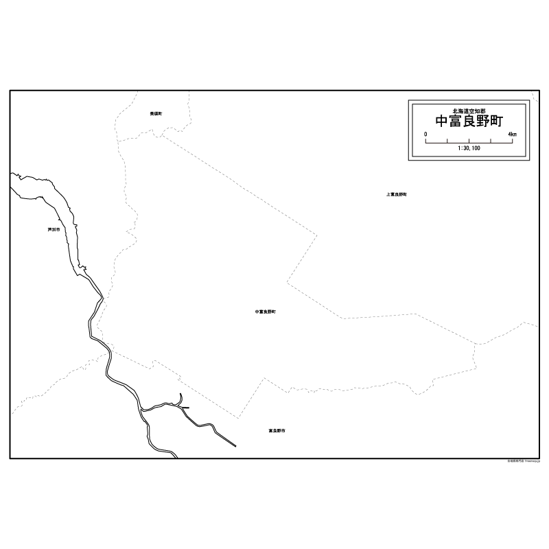 中富良野町の白地図のサムネイル