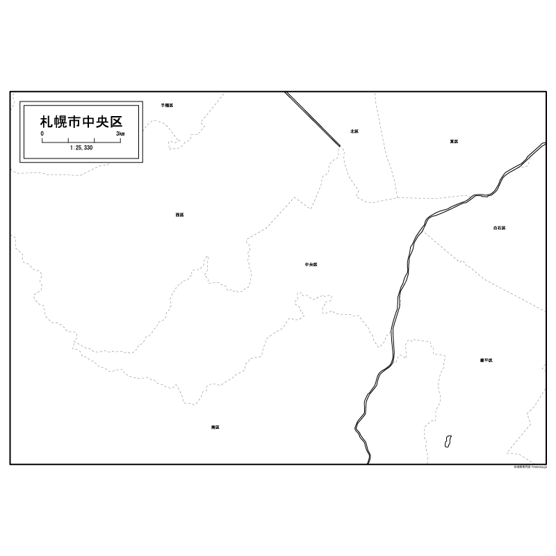 札幌市中央区の白地図のサムネイル