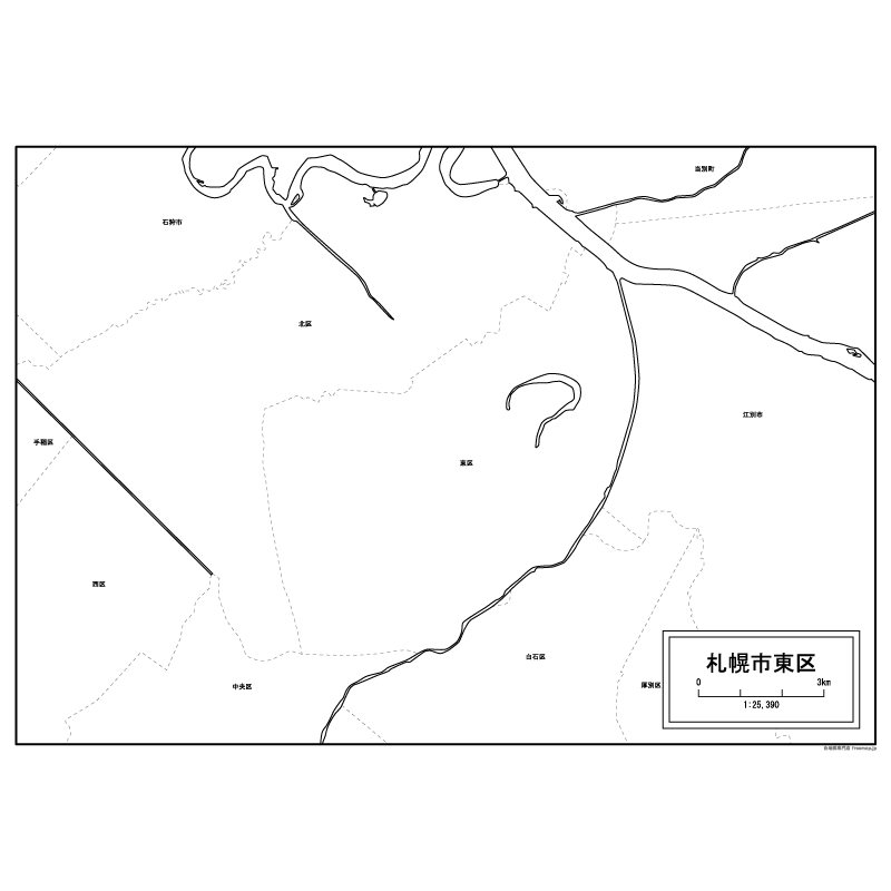 札幌市東区の白地図のサムネイル