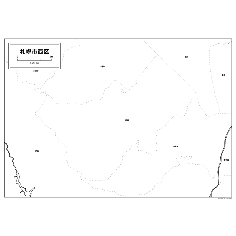 札幌市西区の白地図のサムネイル