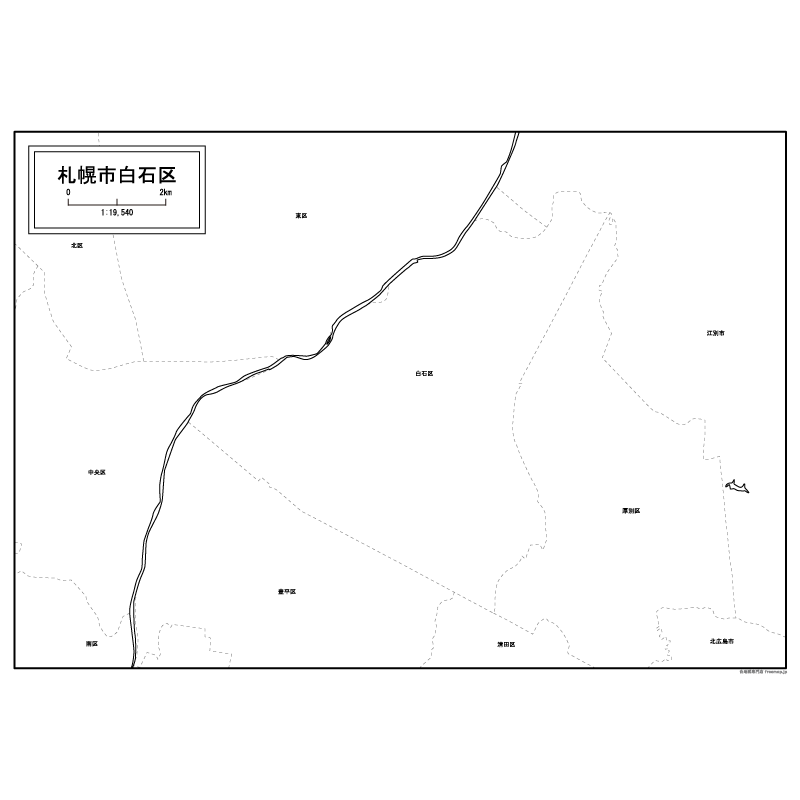 札幌市白石区の白地図のサムネイル