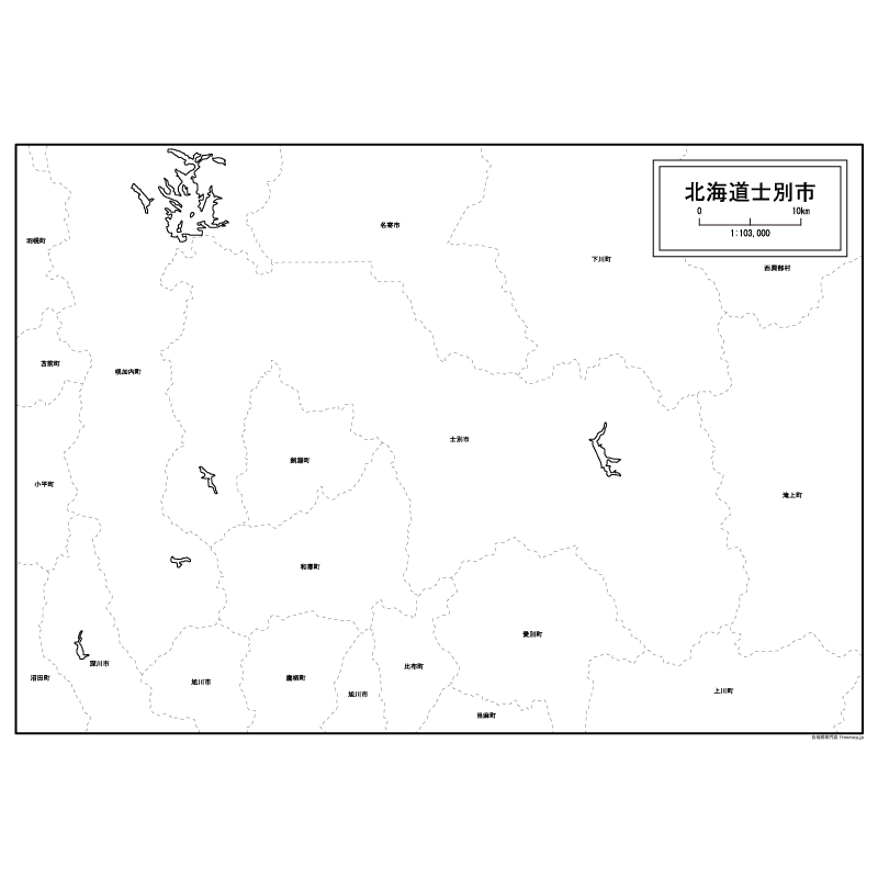 士別市の白地図のサムネイル