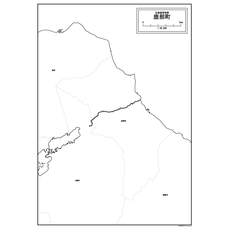 鹿部町の白地図のサムネイル