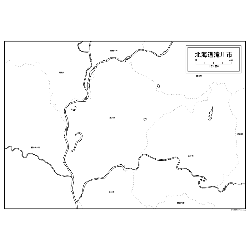 滝川市の白地図のサムネイル