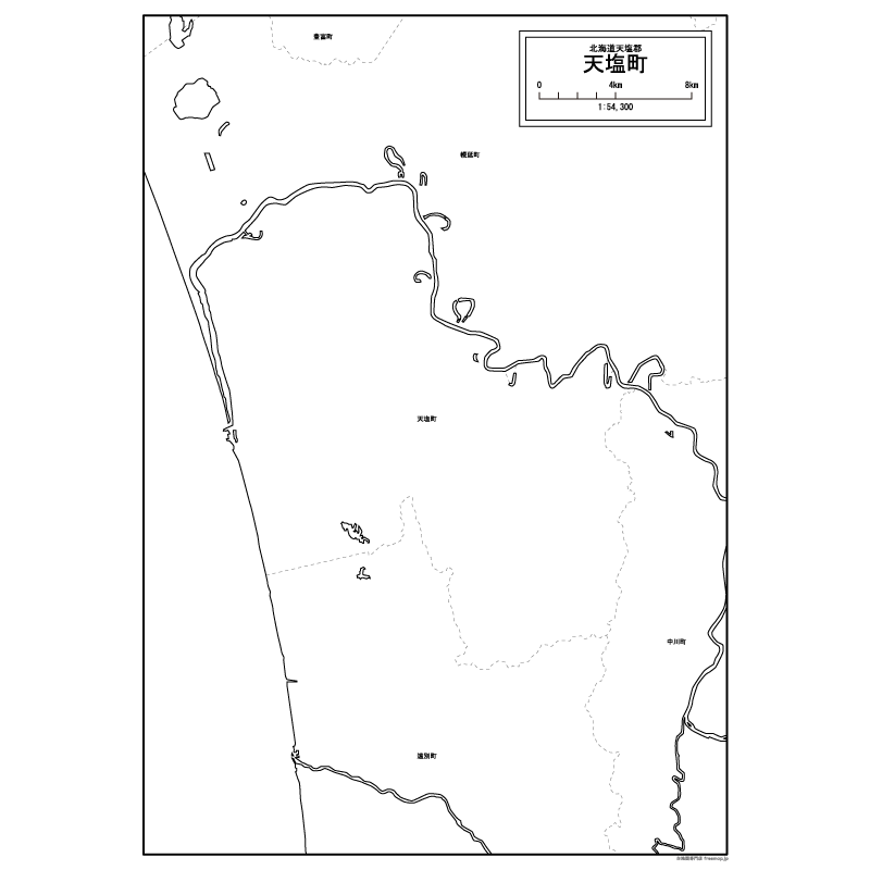 天塩町の白地図のサムネイル