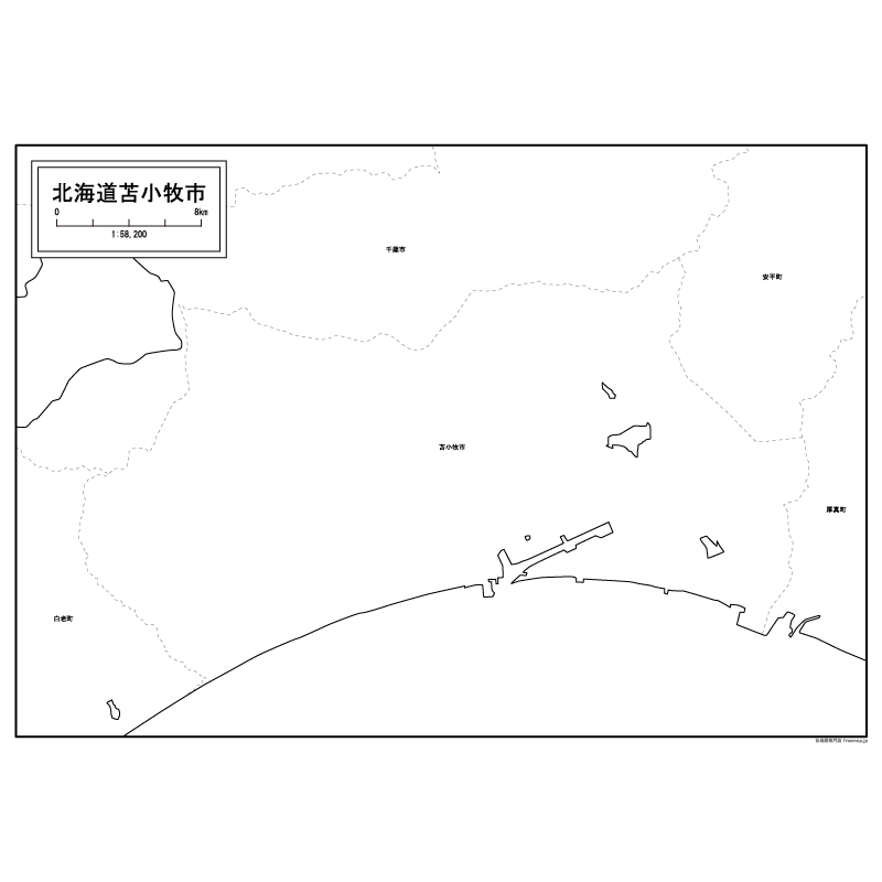 苫小牧市の白地図のサムネイル