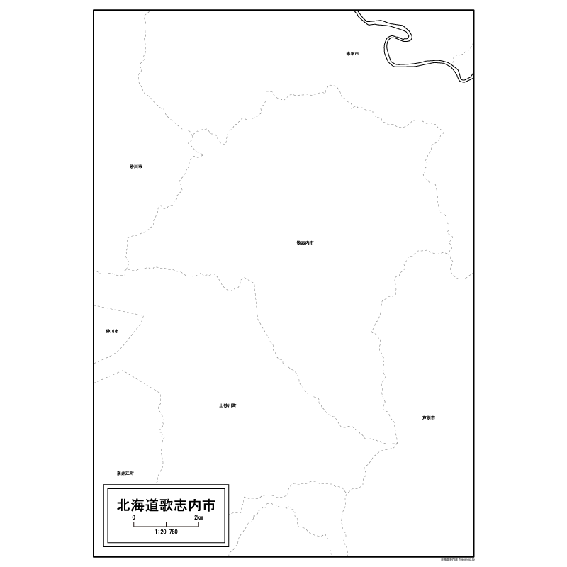 歌志内市の白地図のサムネイル