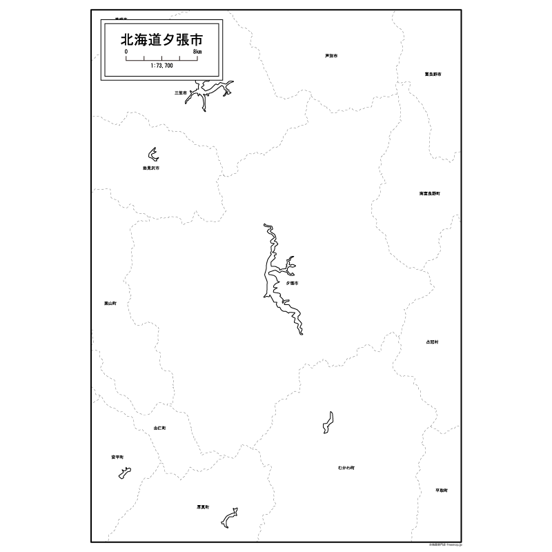 夕張市の白地図のサムネイル