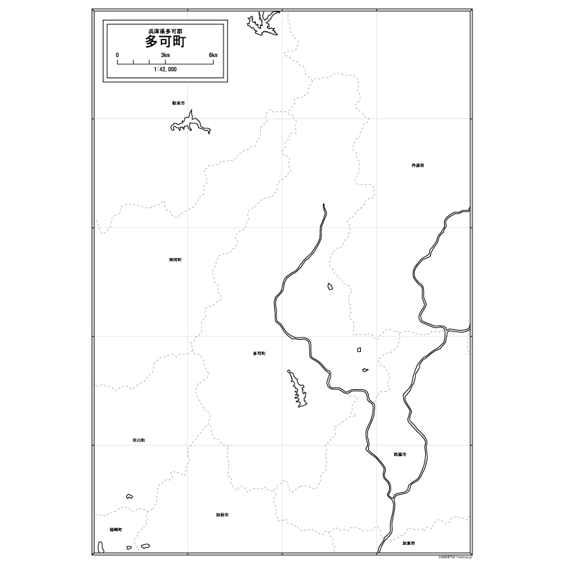 多可町の白地図のサムネイル