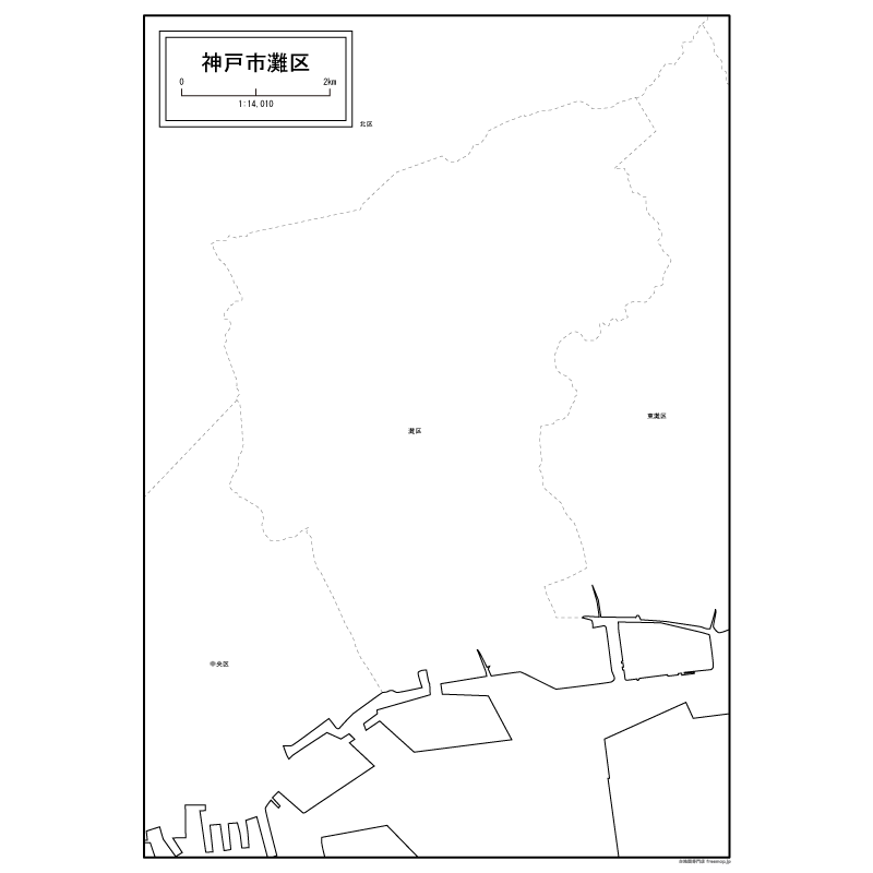神戸市灘区の白地図のサムネイル