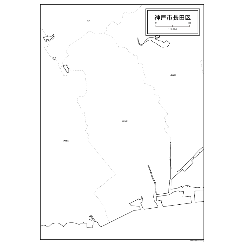 神戸市長田区の白地図のサムネイル