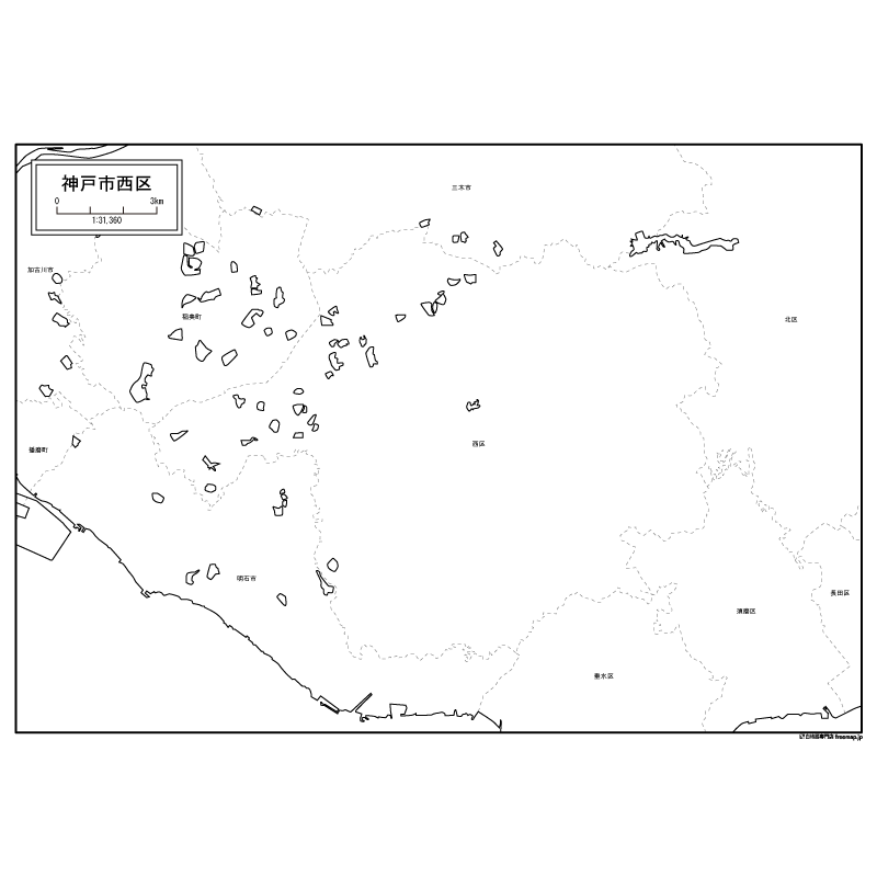 神戸市西区の白地図のサムネイル