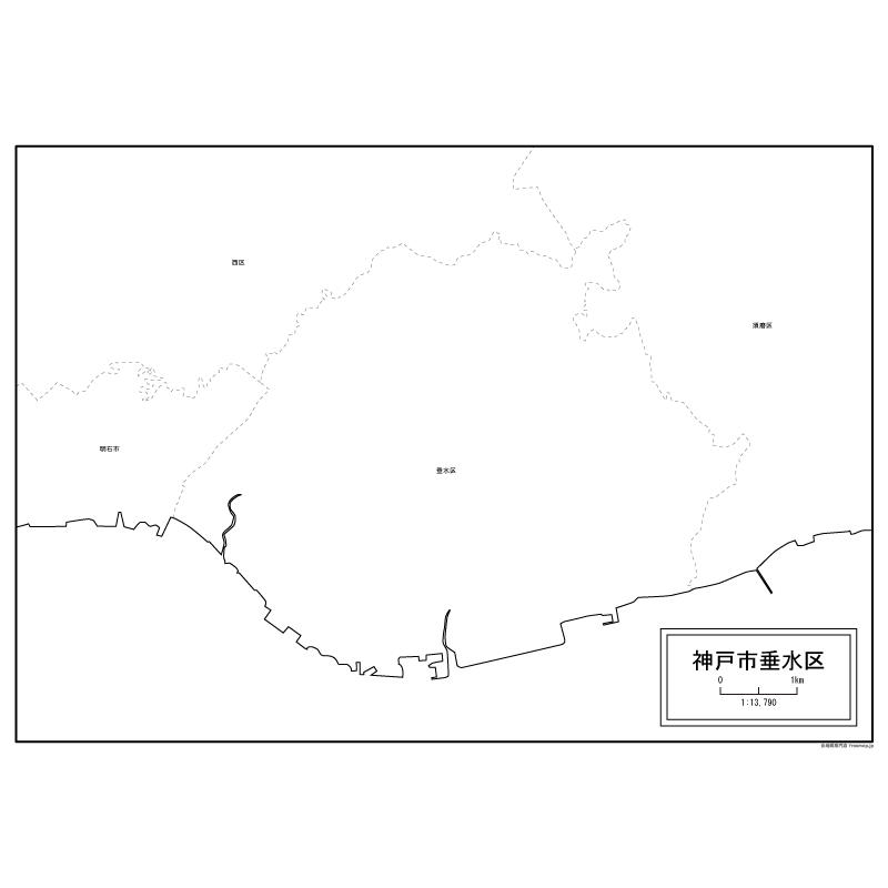 神戸市垂水区の白地図のサムネイル