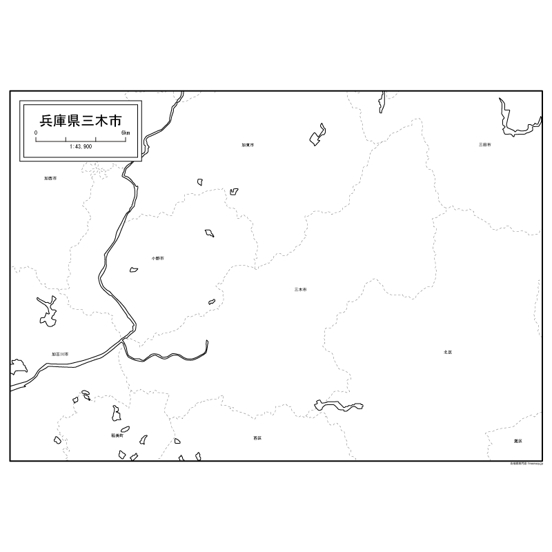 三木市の白地図のサムネイル