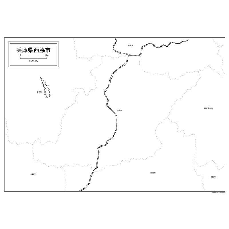 西脇市の白地図のサムネイル