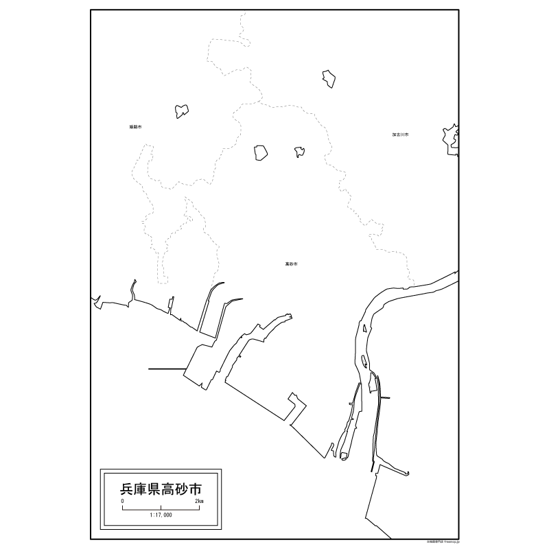 高砂市の白地図のサムネイル