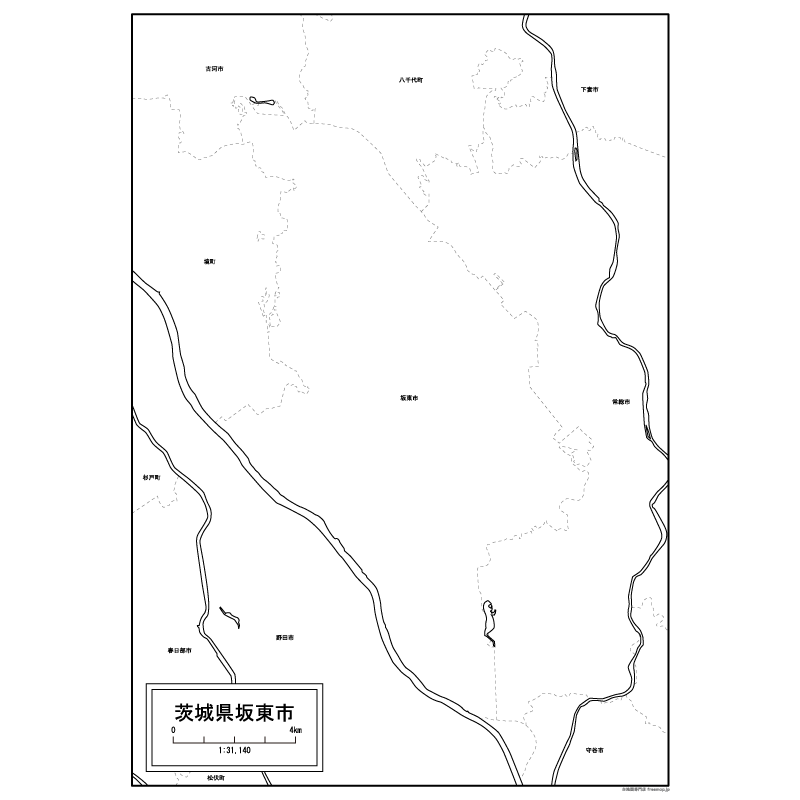 坂東市の白地図のサムネイル