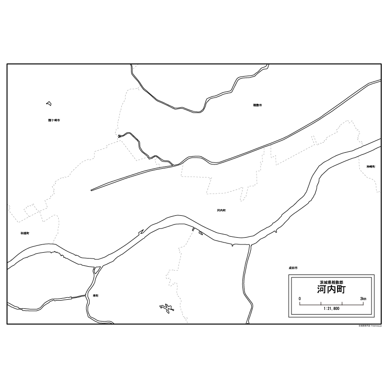 河内町の白地図のサムネイル