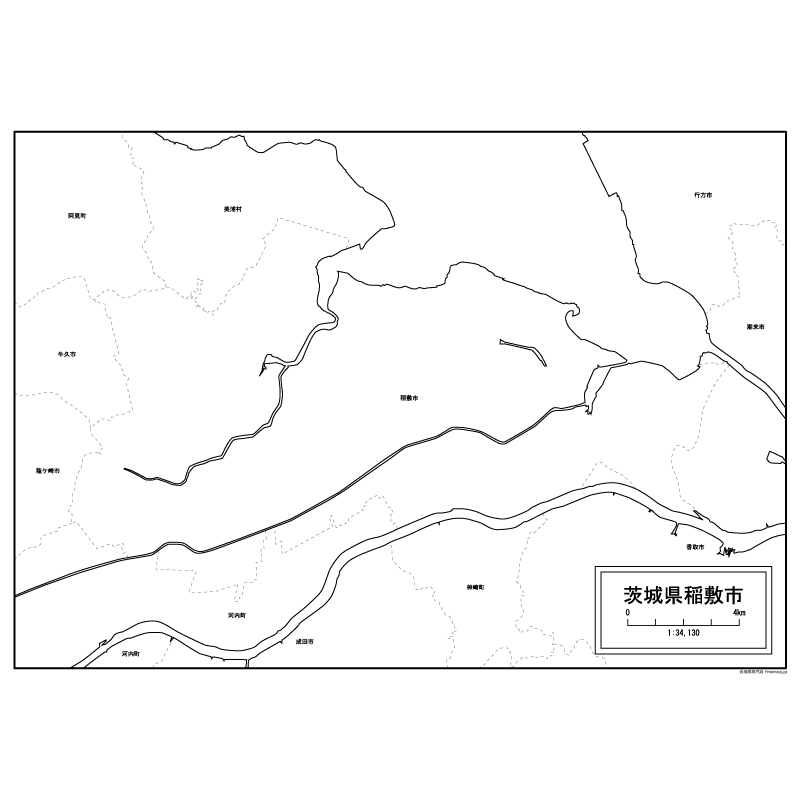 稲敷市の白地図のサムネイル