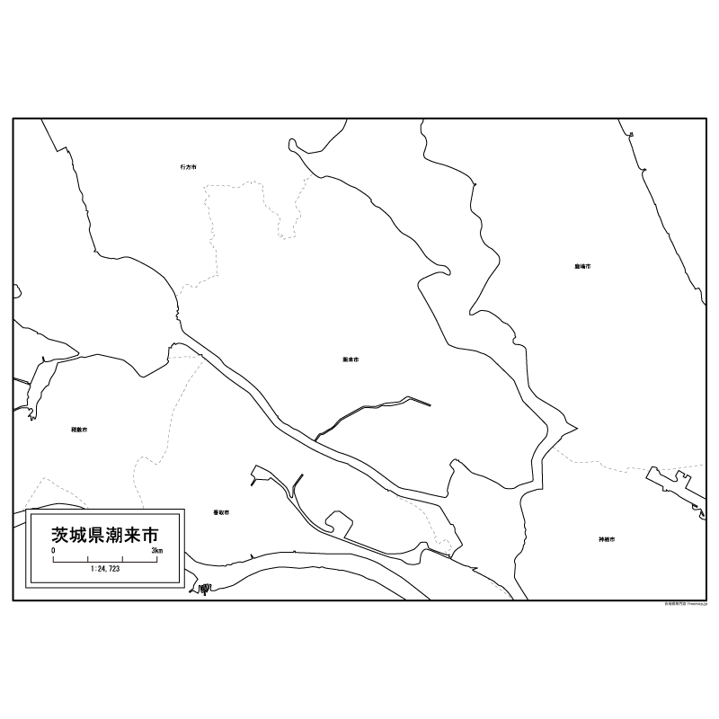 潮来市の白地図のサムネイル