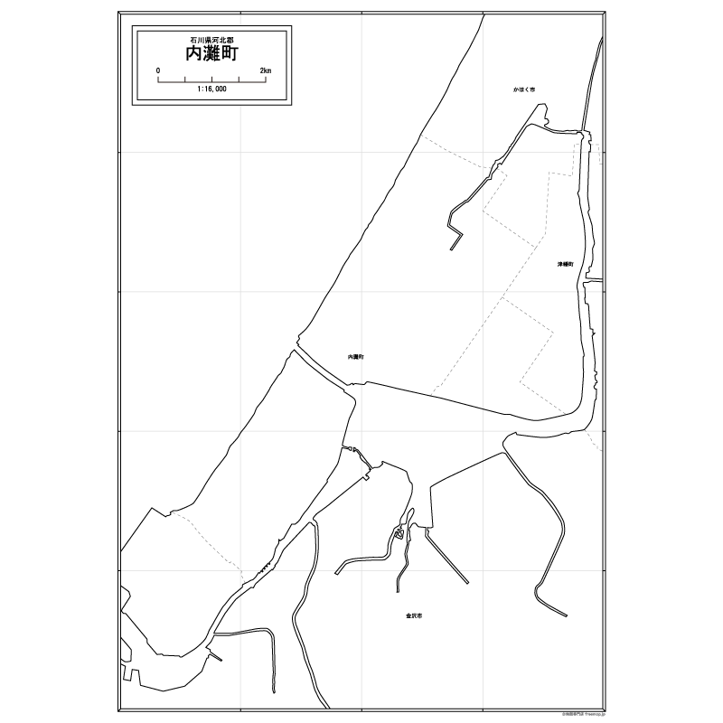 内灘町の白地図のサムネイル
