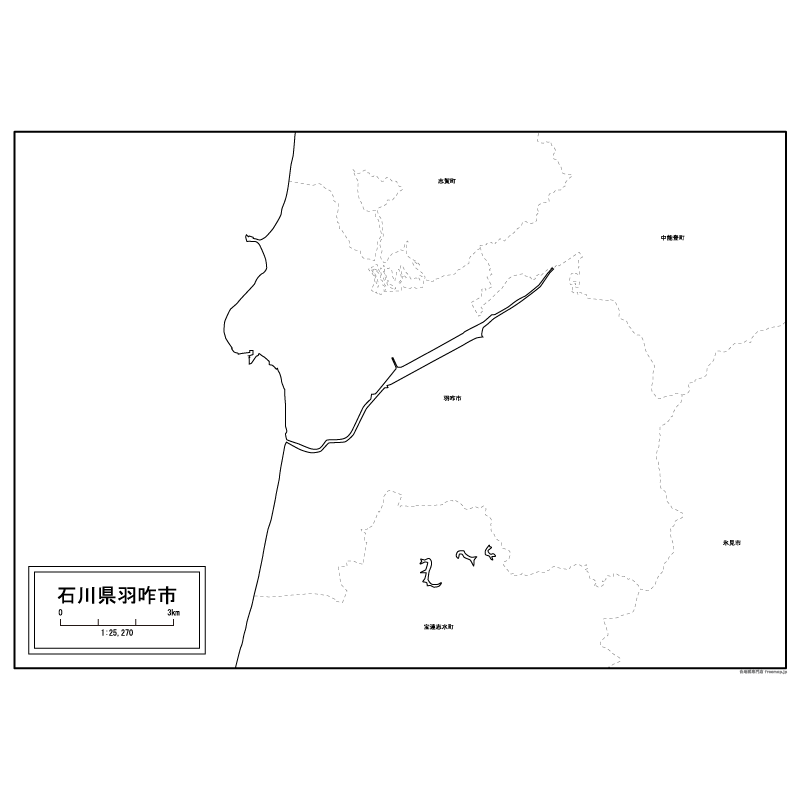 羽咋市の白地図のサムネイル