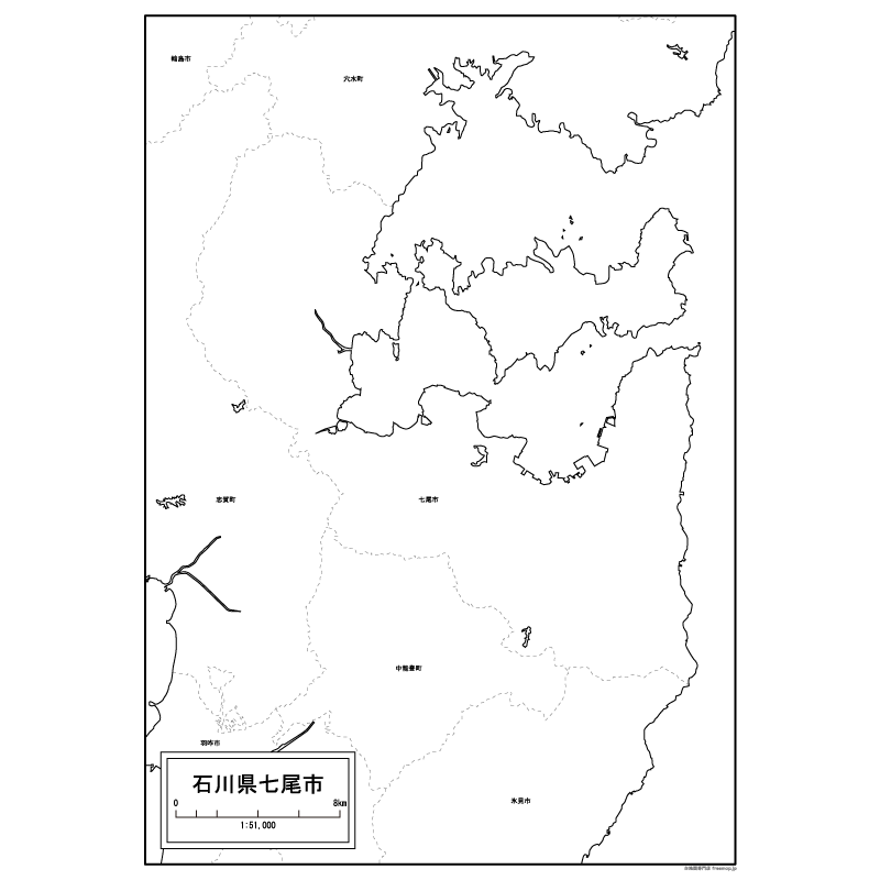 七尾市の白地図のサムネイル