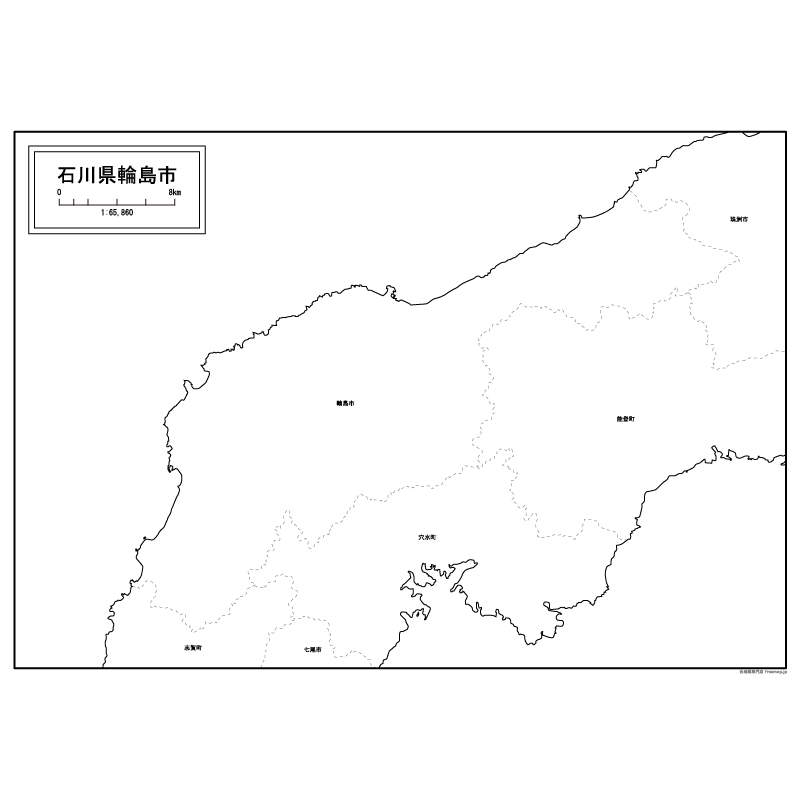 輪島市の白地図のサムネイル