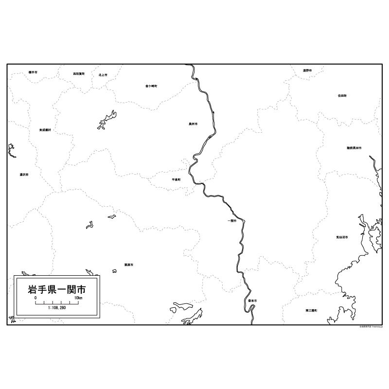 一関市の白地図のサムネイル