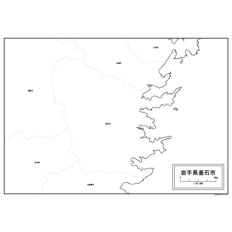 釜石市の白地図のサムネイル