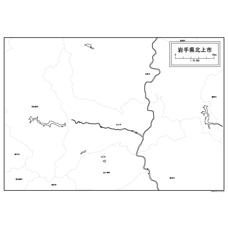 北上市の白地図のサムネイル