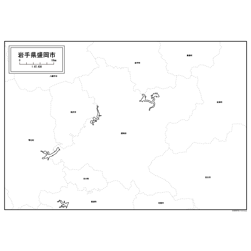 盛岡市の白地図のサムネイル