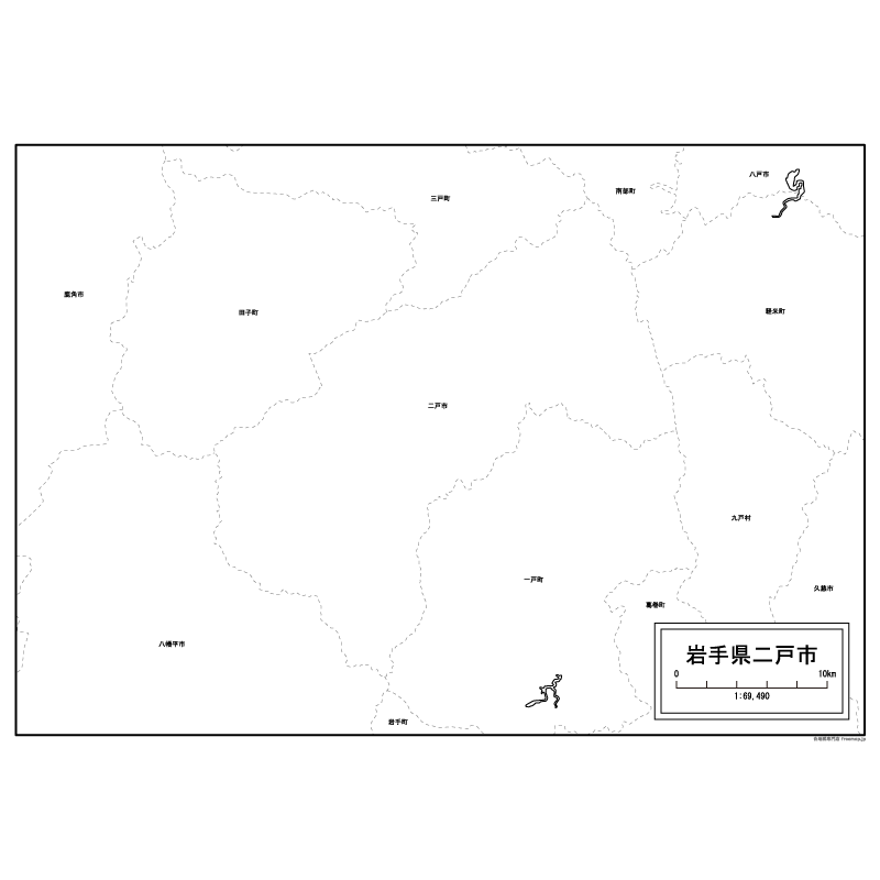 二戸市の白地図のサムネイル