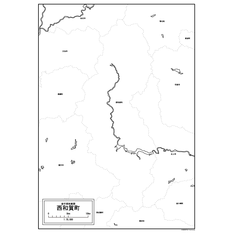 西和賀町の白地図のサムネイル