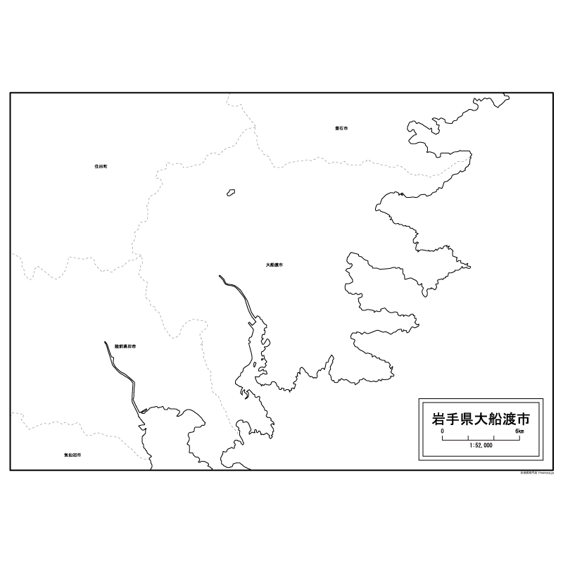 大船渡市の白地図のサムネイル