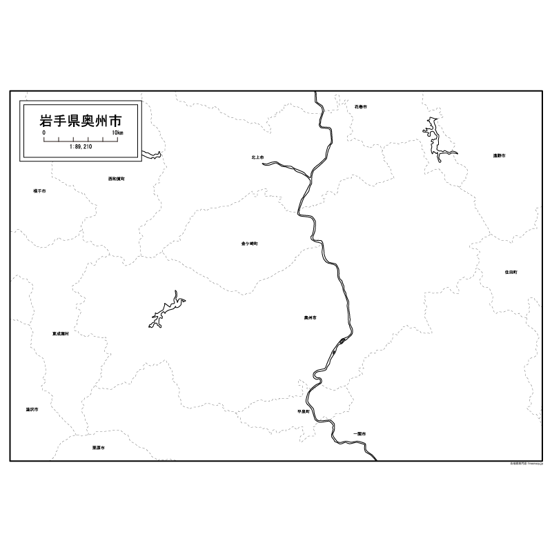 奥州市の白地図のサムネイル