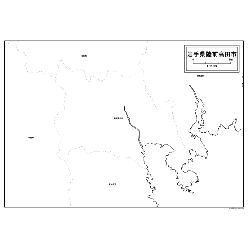 陸前高田市の白地図のサムネイル